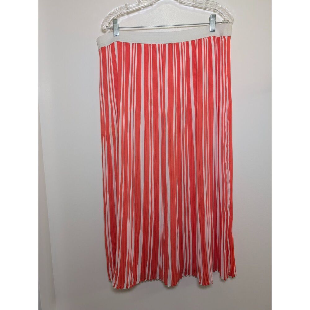 Striped Maxi Skirt XL Orange and White Pleated Coastal Resort Wear Preppy - Picture 8 of 10